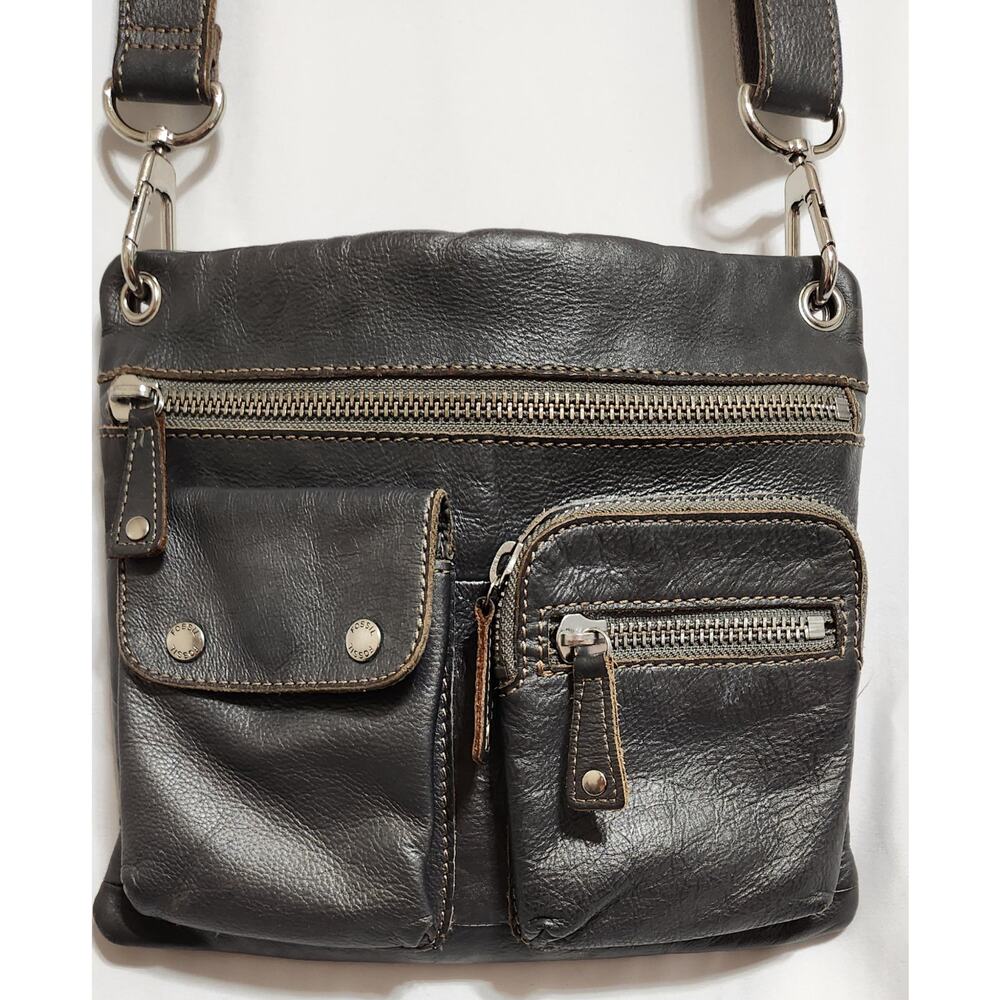 FOSSIL Sutton Gray Pebbled Long Live Vintage Shoulder Bag Purse